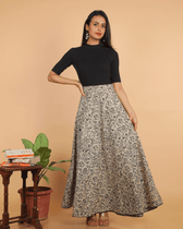 Wrap Around Skirt in Black Kalamkari - front
