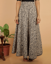 Wrap Around Skirt in Black Kalamkari - embroidery