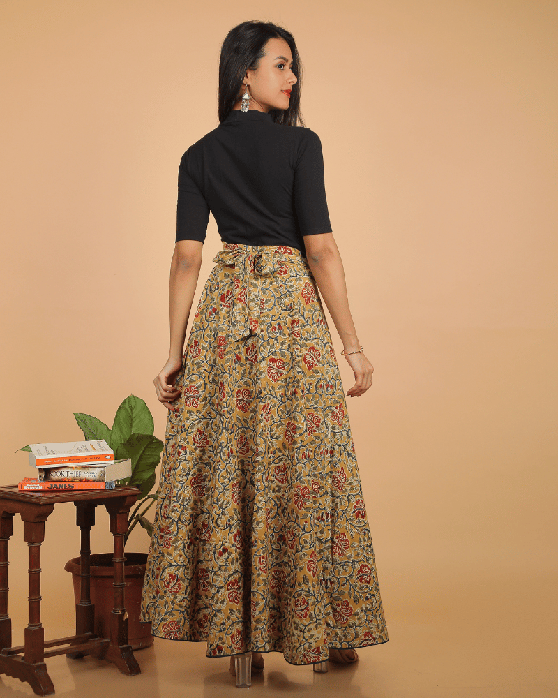 Wrap Around Skirt in Yellow Kalamkari - back