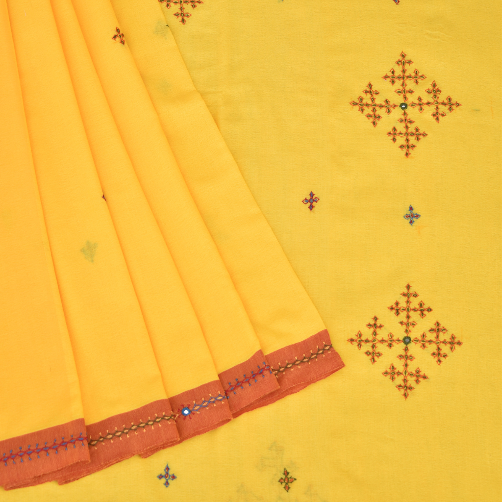 Yellow handloom saree with traditional banjara embroidery