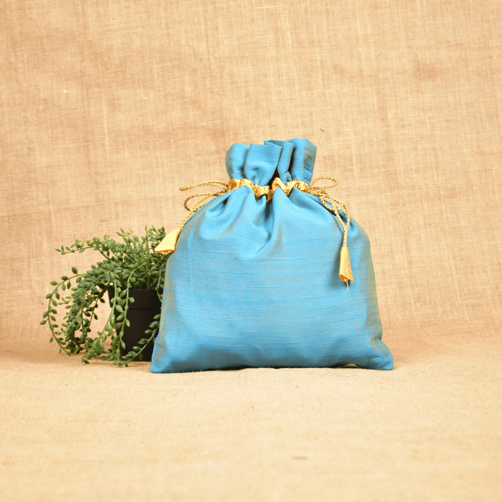 Blue  Silk Potli Bag - use 