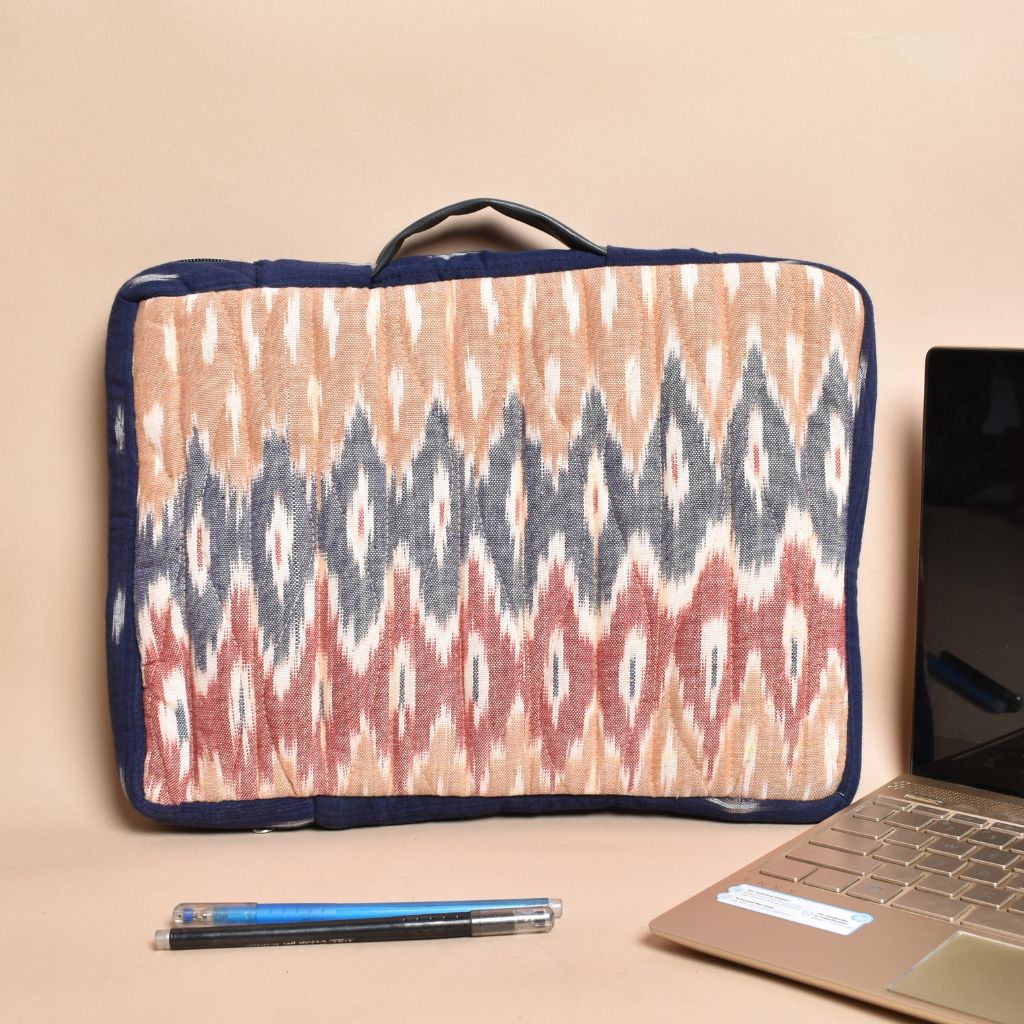 "Samarth" laptop sleeve in earthy brown ikat cotton