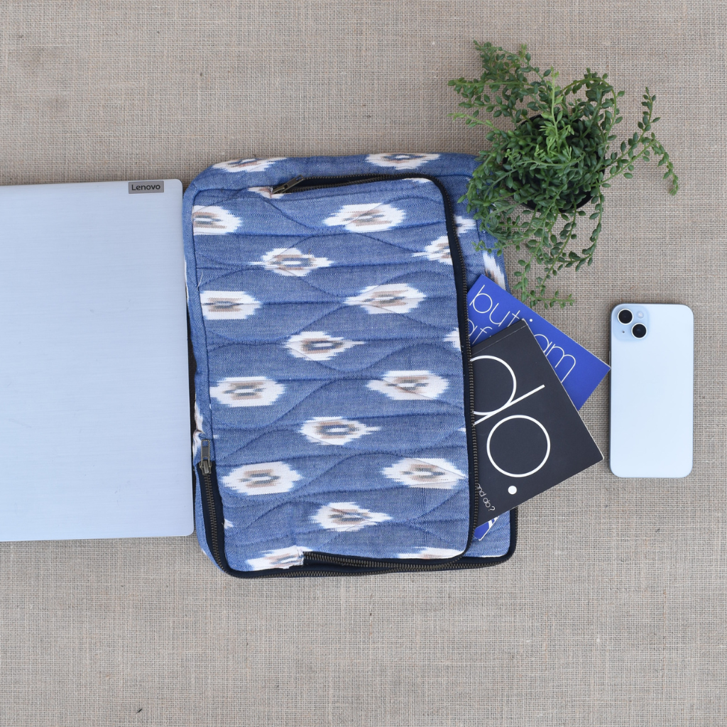 Samarth laptop Sleeves in blue Ikat Cotton