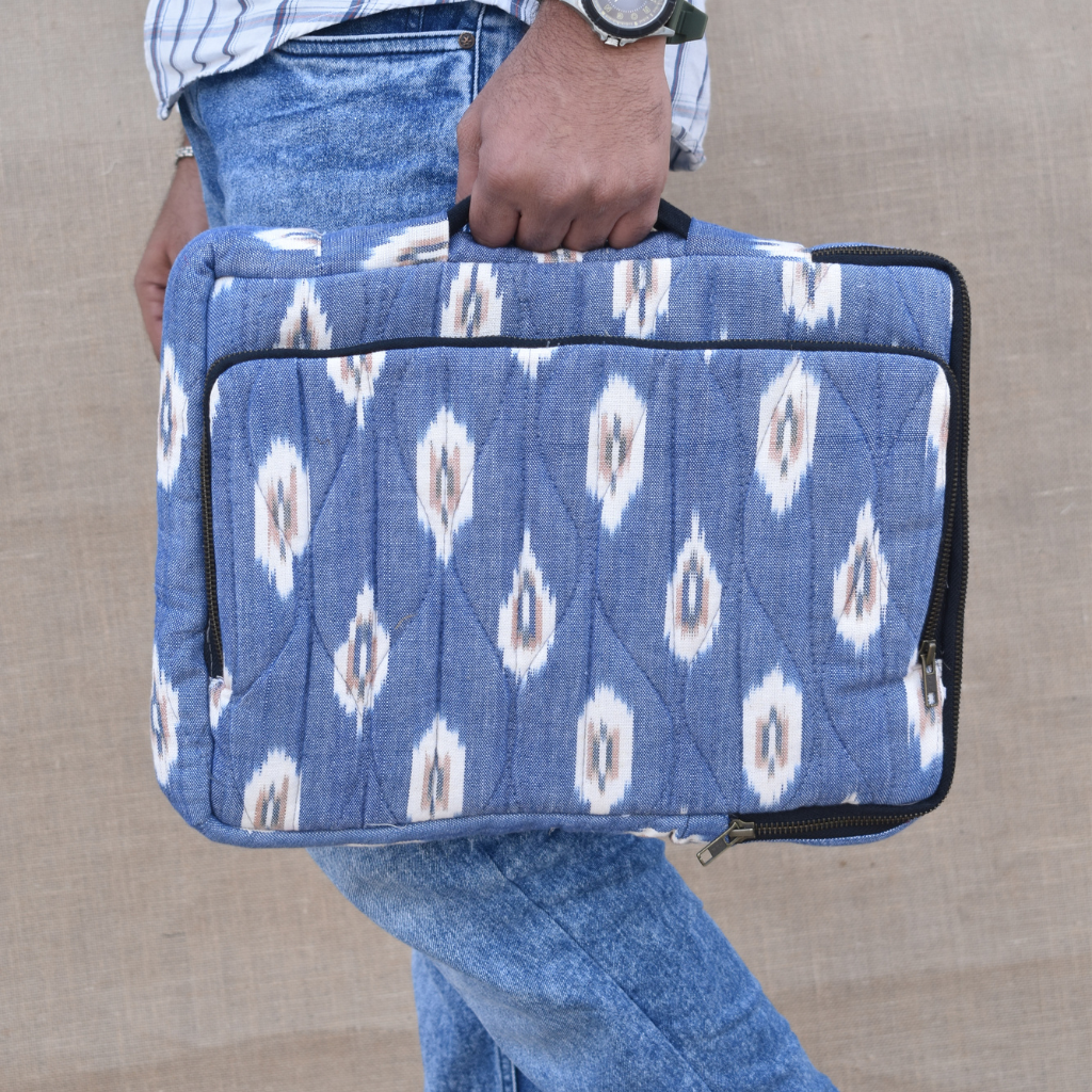 Samarth laptop Sleeves in blue Ikat Cotton