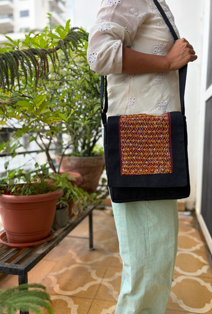 Maroon Embroidered Floral Diamond Sling Bag