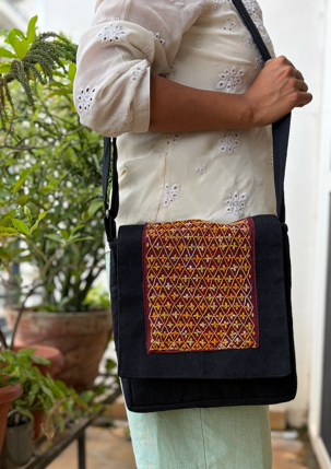 Maroon Embroidered Floral Diamond Sling Bag