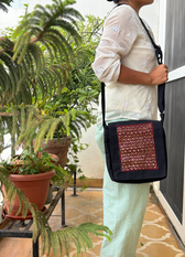 Maroon and Green Embroidery Sling Bag