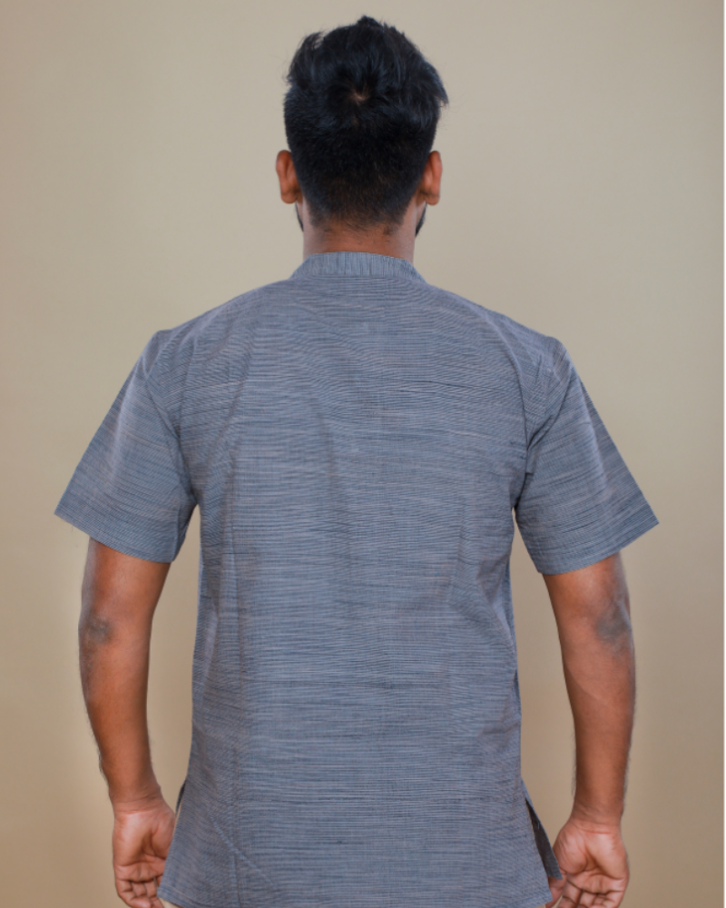 Steel grey handloom cotton short kurta with half sleeves