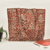 Red kalamkari quilted handbag - front