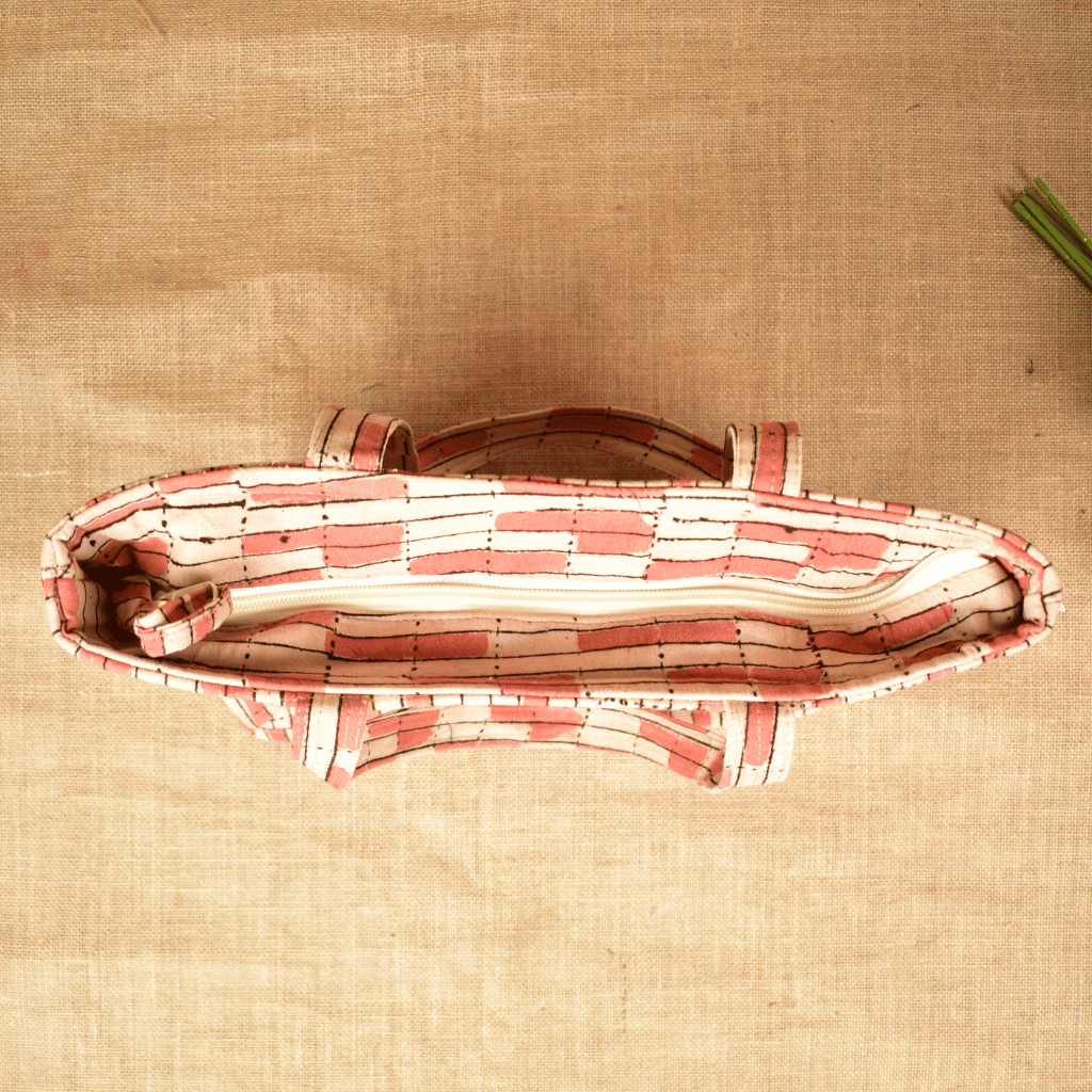 Pink Kalamkari Quilted Tote Bag - zip