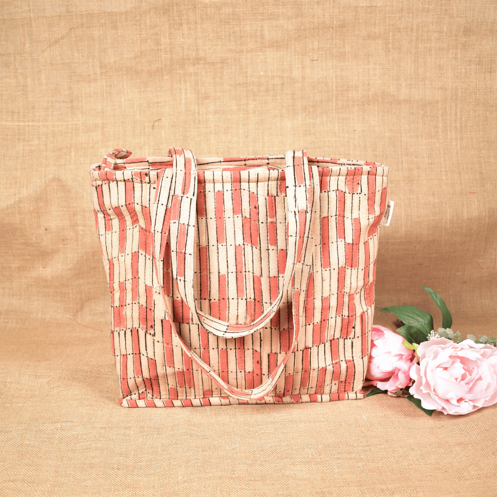 Pink Kalamkari Quilted Tote Bag - back