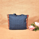 QUILTED RED AND BLUE KALAMKARI PURSE BAG WITH POCKETS - back