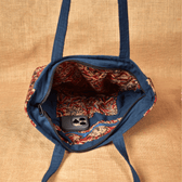 QUILTED RED AND BLUE KALAMKARI PURSE BAG WITH POCKETS - inside