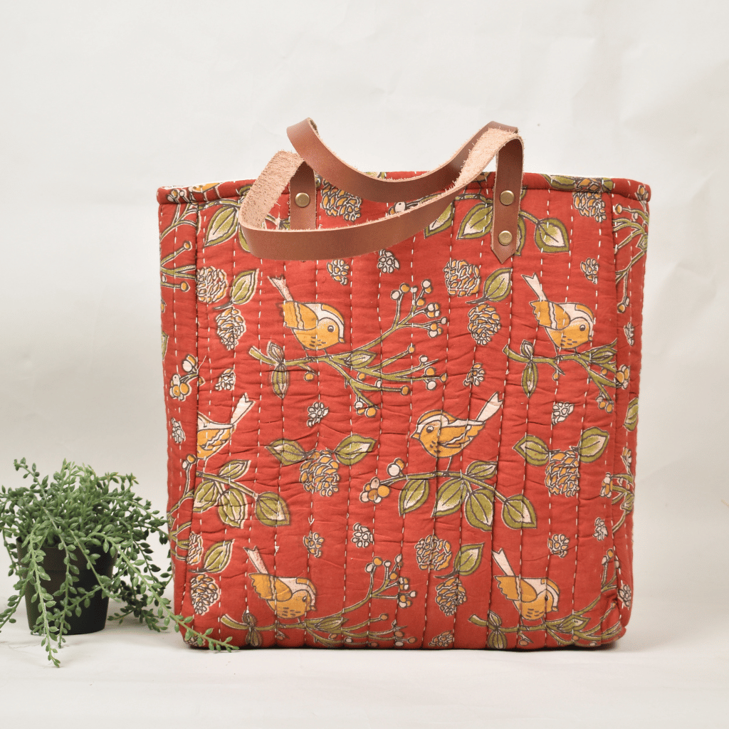 Red Tapti Hand Quilted Large Tote Bag -front