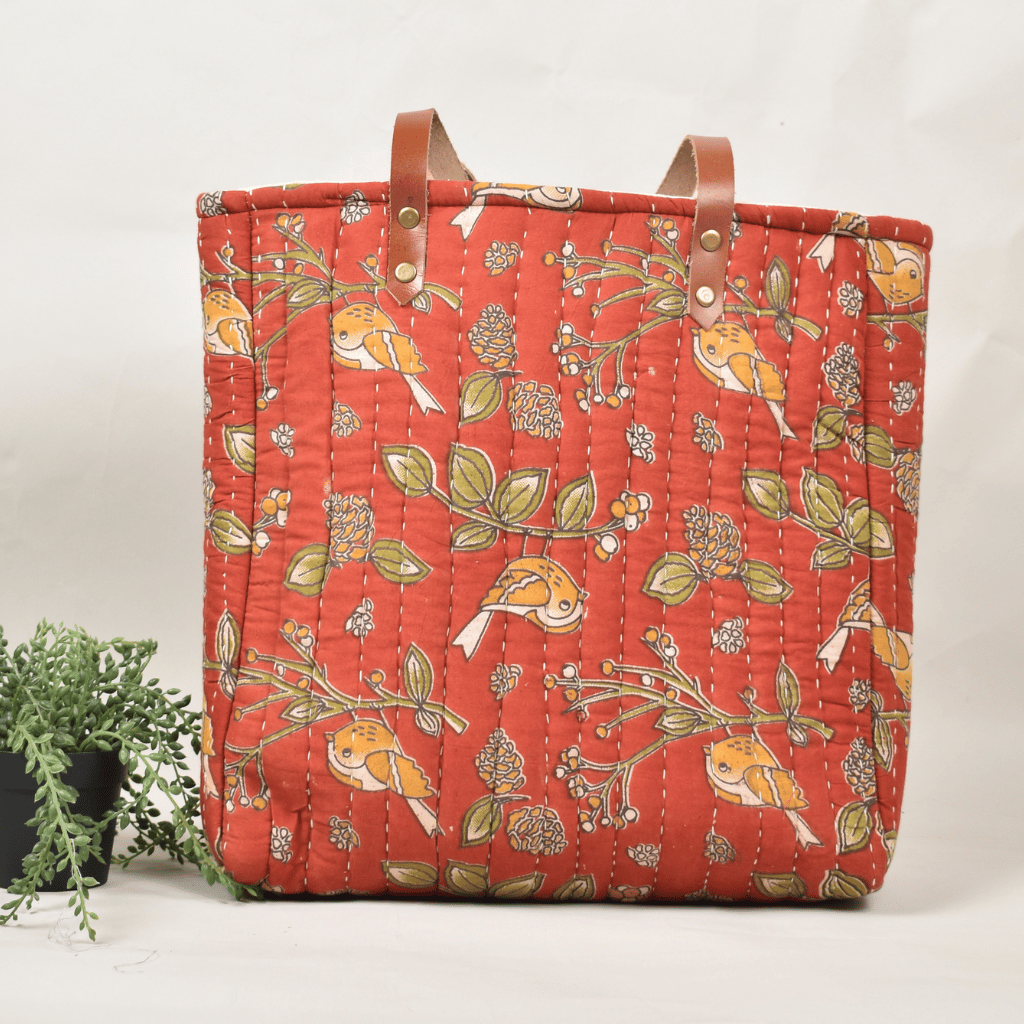 Red Tapti Hand Quilted Large Tote Bag - back