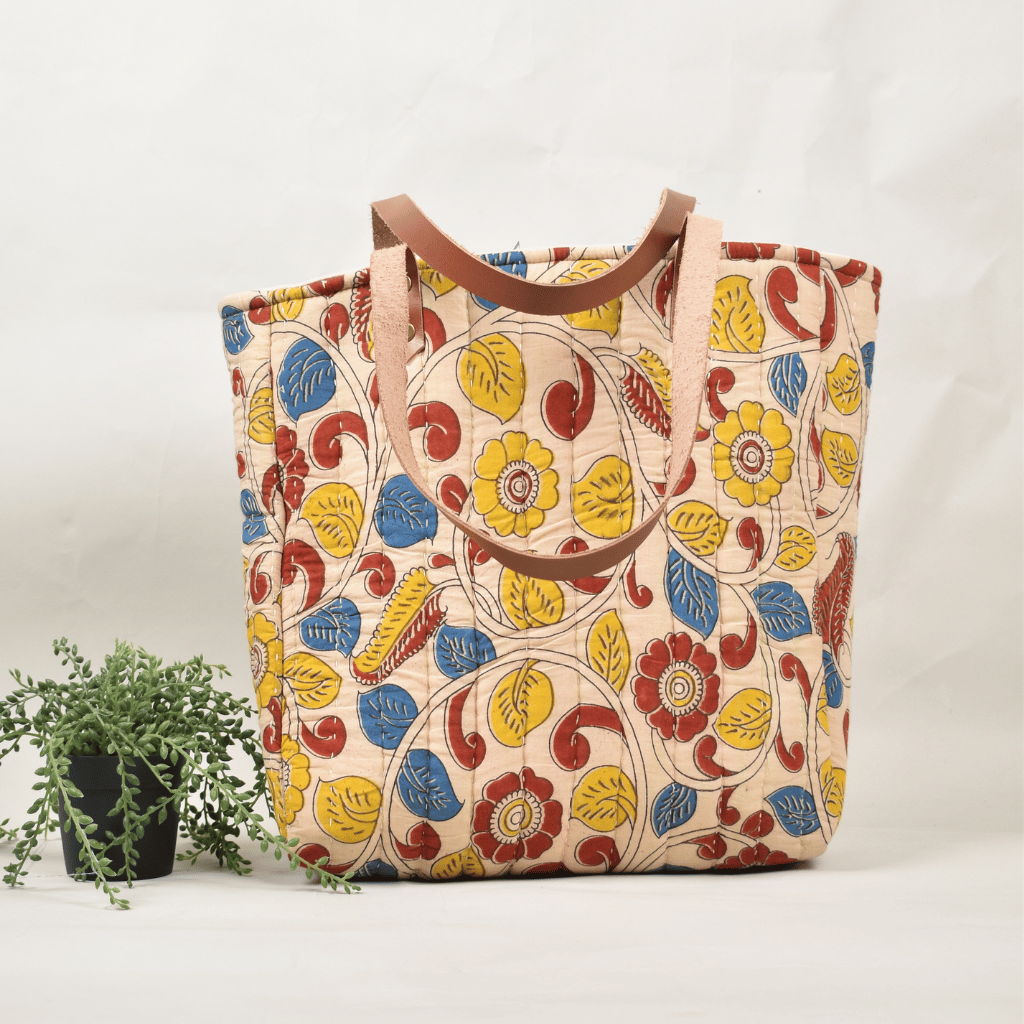 Yellow Tapti Hand Quilted Large Tote Bag - back