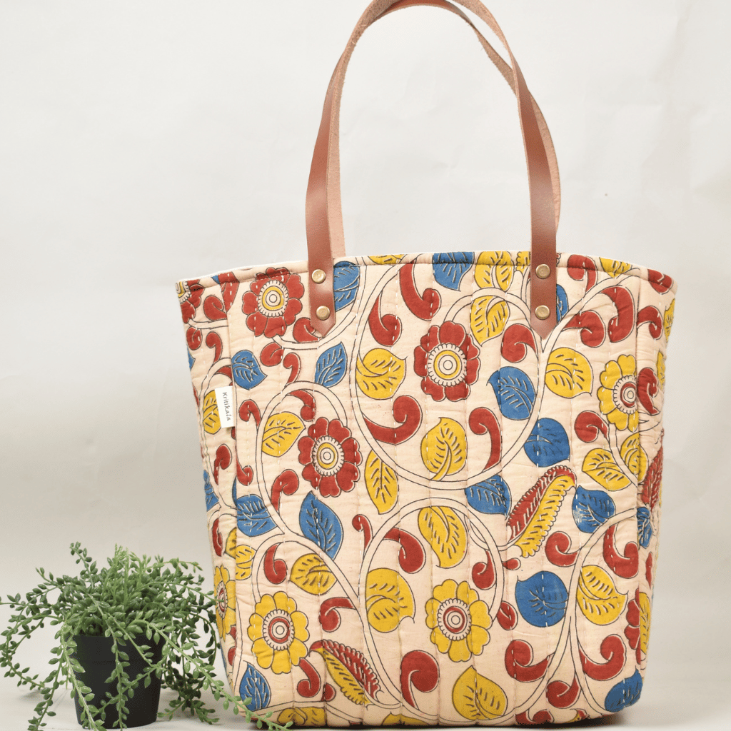 Yellow Tapti Hand Quilted Large Tote Bag - front