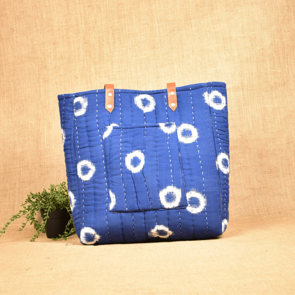 Navy Blue Tapti Hand Quilted Large Tote Bag