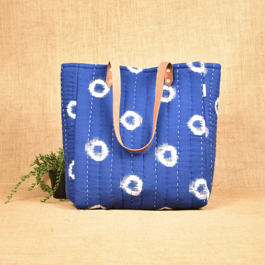 Navy Blue Tapti Hand Quilted Large Tote Bag - back