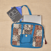 Blue cotton handbag with laptop compartment - front
