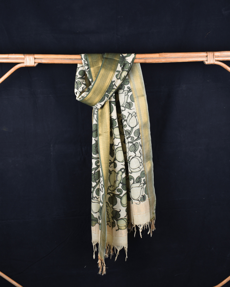 Green Hand Painted Kalamkari Dupatta