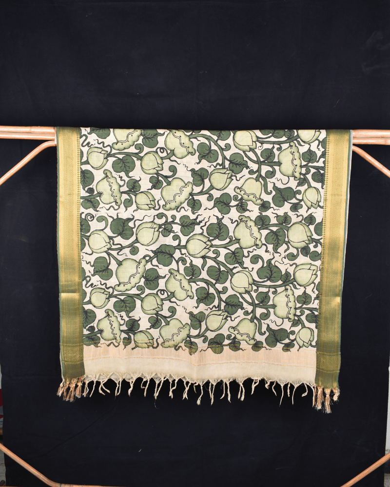 Green Hand Painted Kalamkari Dupatta