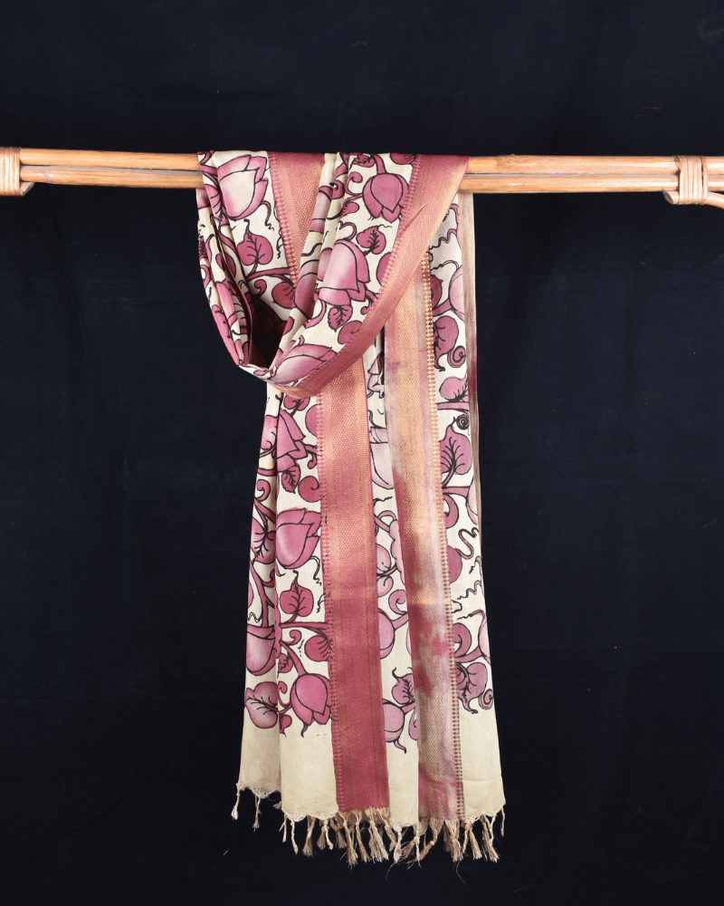 Onion Pink Hand Painted Kalamkari Dupatta