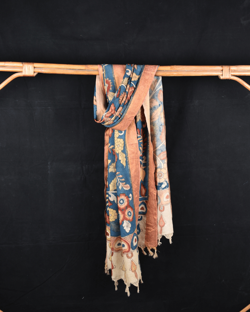 Blue Hand Painted Kalamkari Dupatta