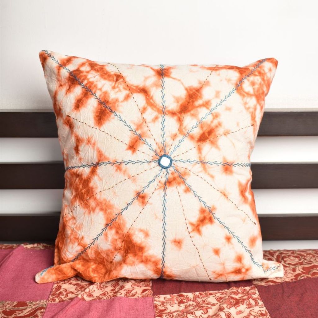 White and orange tie dye cushion cover