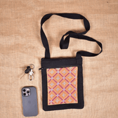 Black Embroidery cotton sling bag cum phone pouch