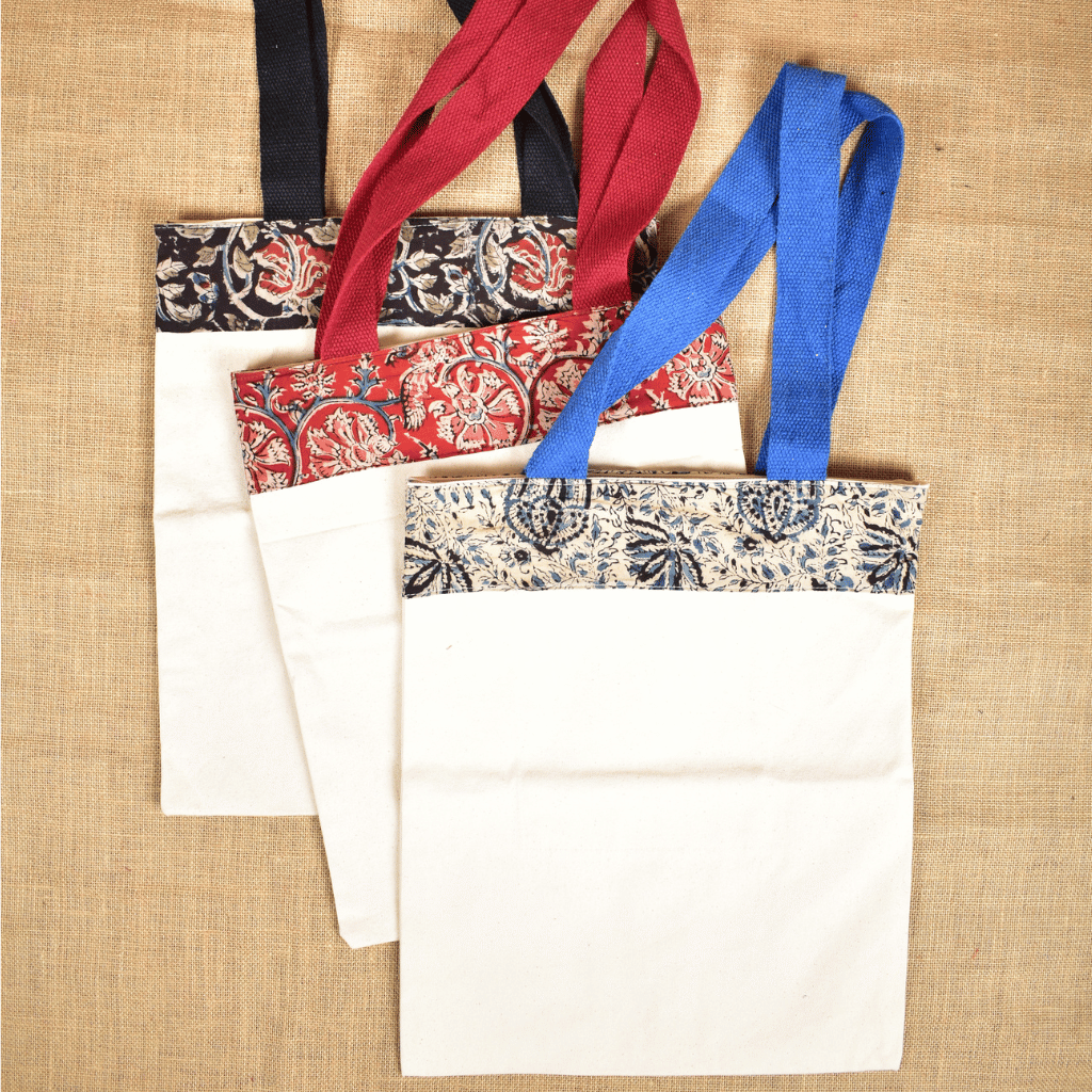 Canvas and kalamkari cotton gifting bag - Top view