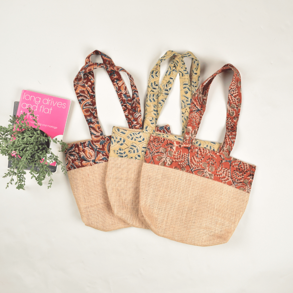 Jute and kalamkari tambulam bags