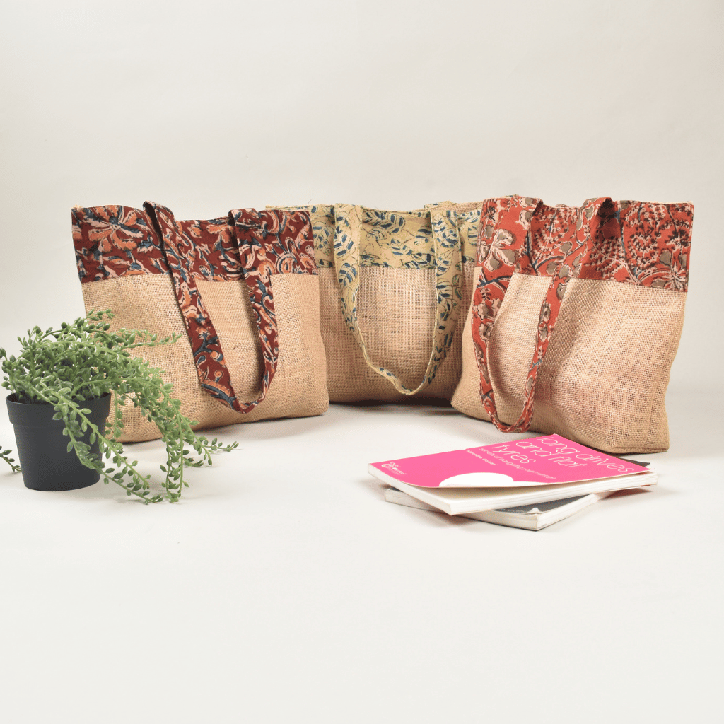 Jute and kalamkari tambulam bags