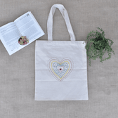White canvas tote bag - heart embroidery - front