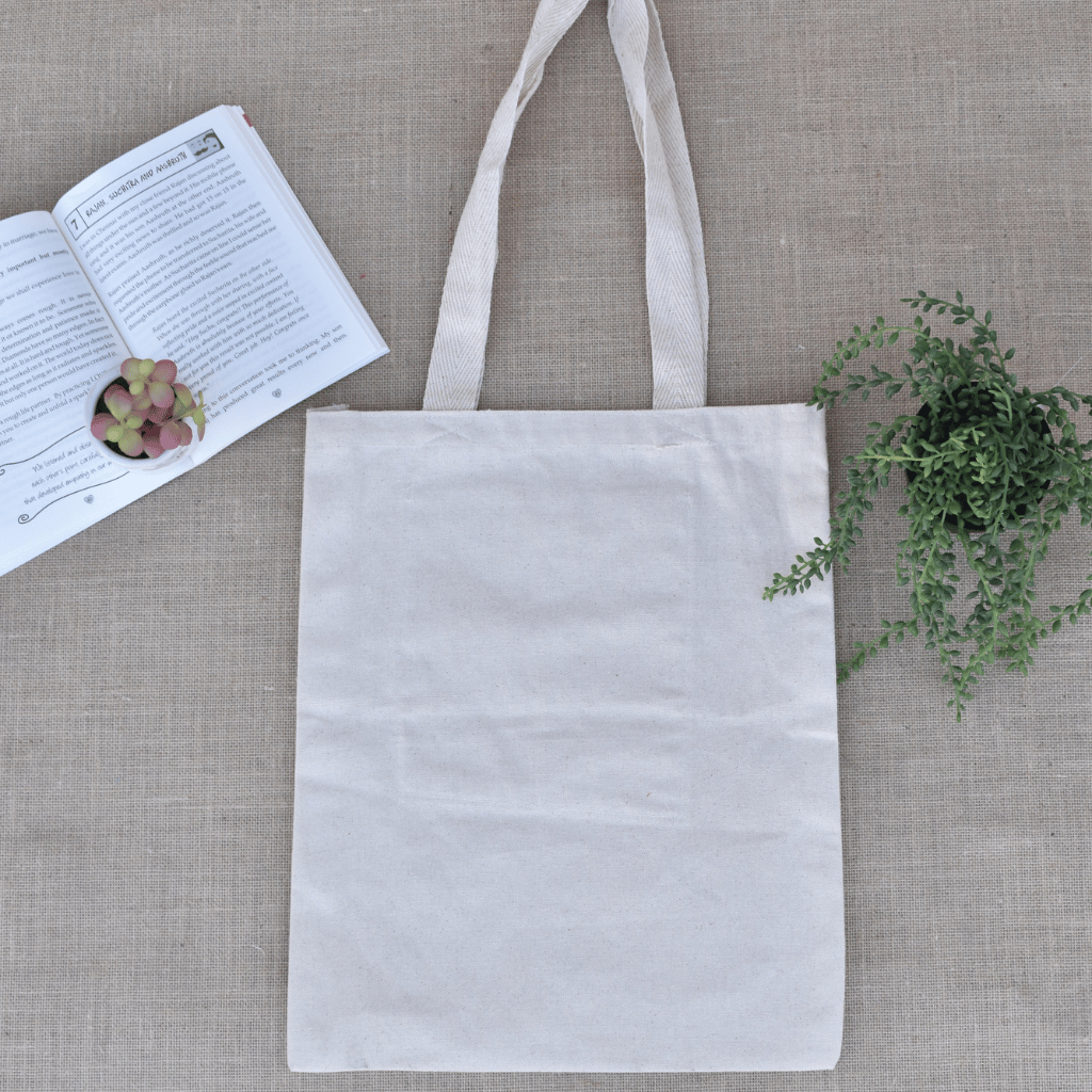 White canvas tote bag - flower embroidery - back