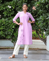 Purple Handloom Kurta With Hand Embroidery front view