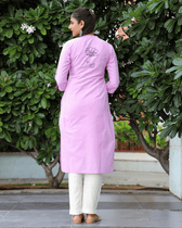 Purple Handloom Kurta With Hand Embroidery back view