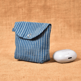 Blue Handloom Cotton Earbuds Pouch with Snap Button Closure - side
