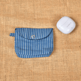 Blue Handloom Cotton Earbuds Pouch with Snap Button Closure