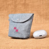 Light Blue Handloom Cotton Earbuds Pouch with Snap Button Closure - side
