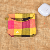 Yellow Handloom Cotton Earbuds Pouch with Snap Button Closure 