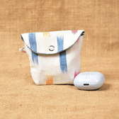 White Handloom Cotton Earbuds Pouch with Snap Button Closure - front