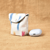 White Handloom Cotton Earbuds Pouch with Snap Button Closure - side