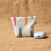 White Handloom Cotton Earbuds Pouch with Snap Button Closure - back