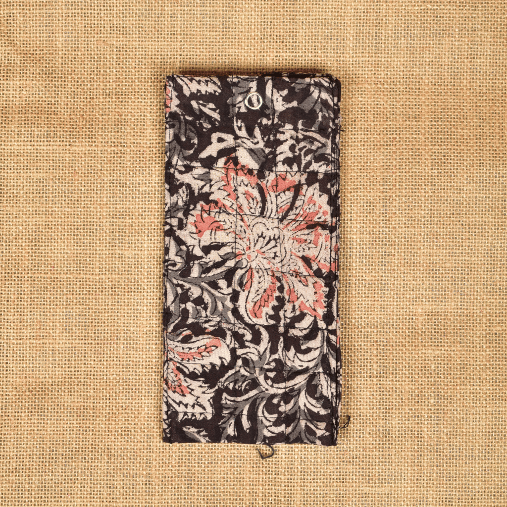 Black kalamkari reading glass pouch