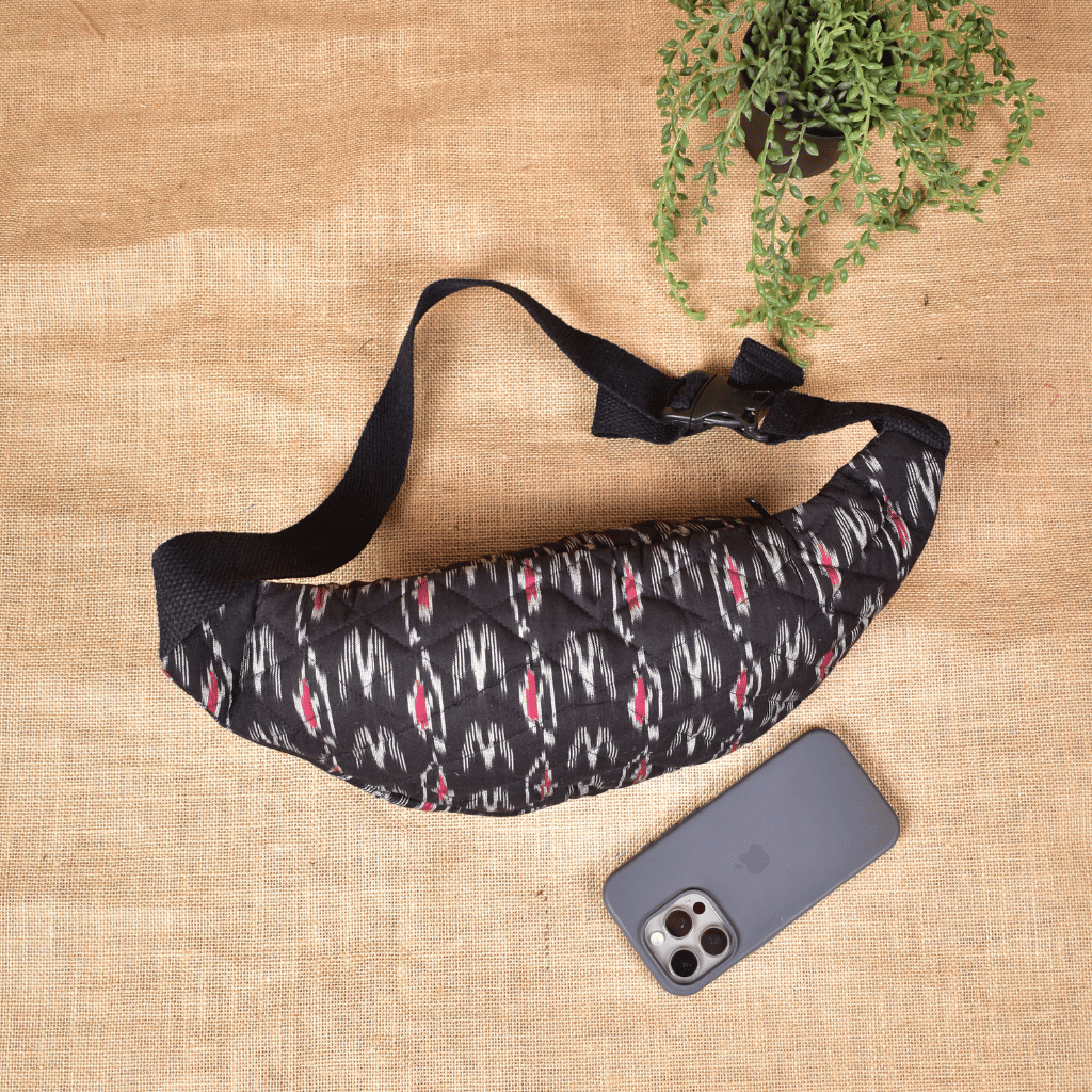 Fanny bag or waist bag in black ikat - back