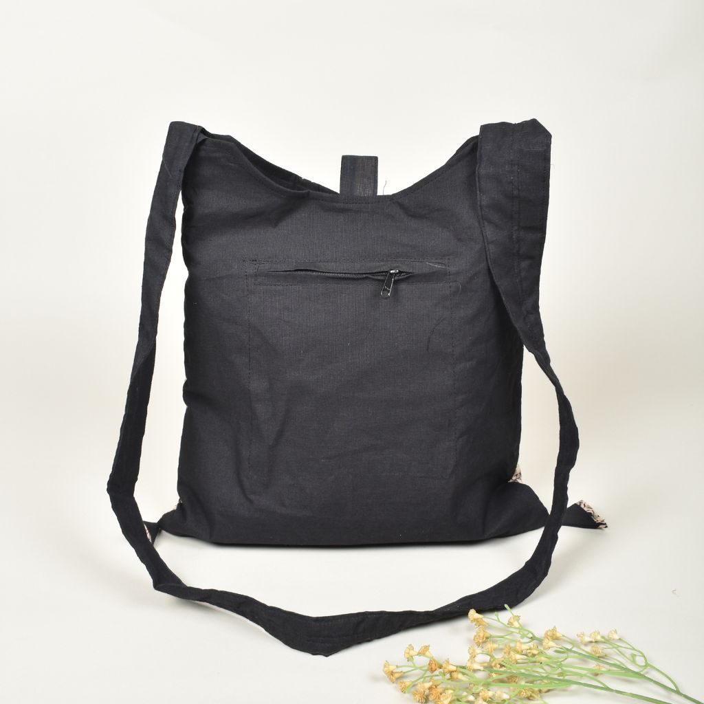 Black embroidery kalamkari sling bag - back