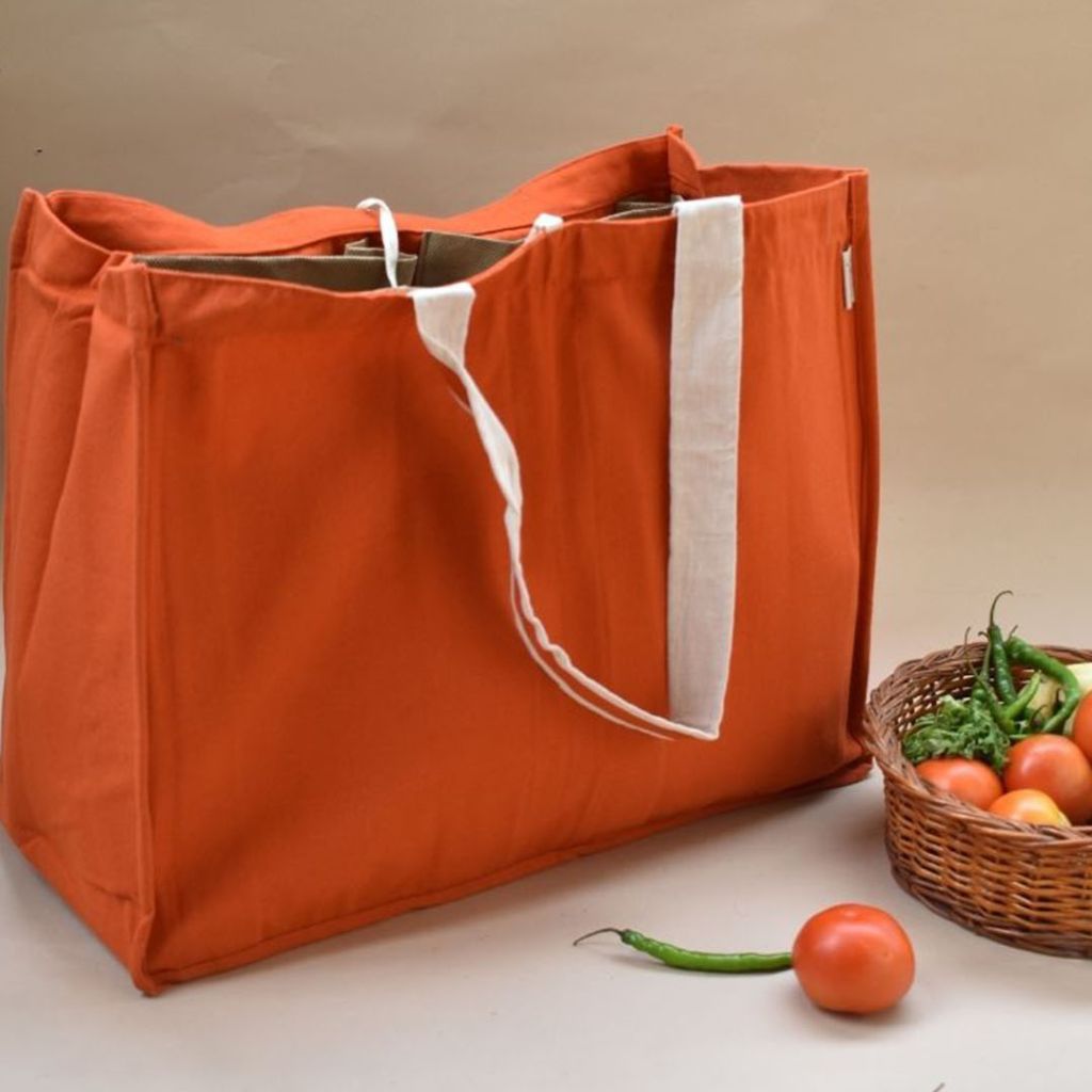 Canvas large shopping bag with pockets for vegetables and grocery
