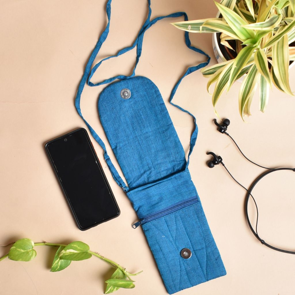 Blue cotton cell phone pouch