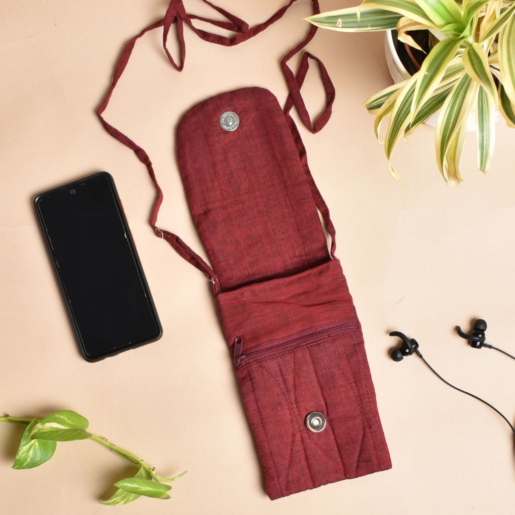 Maroon cotton cell phone pouch